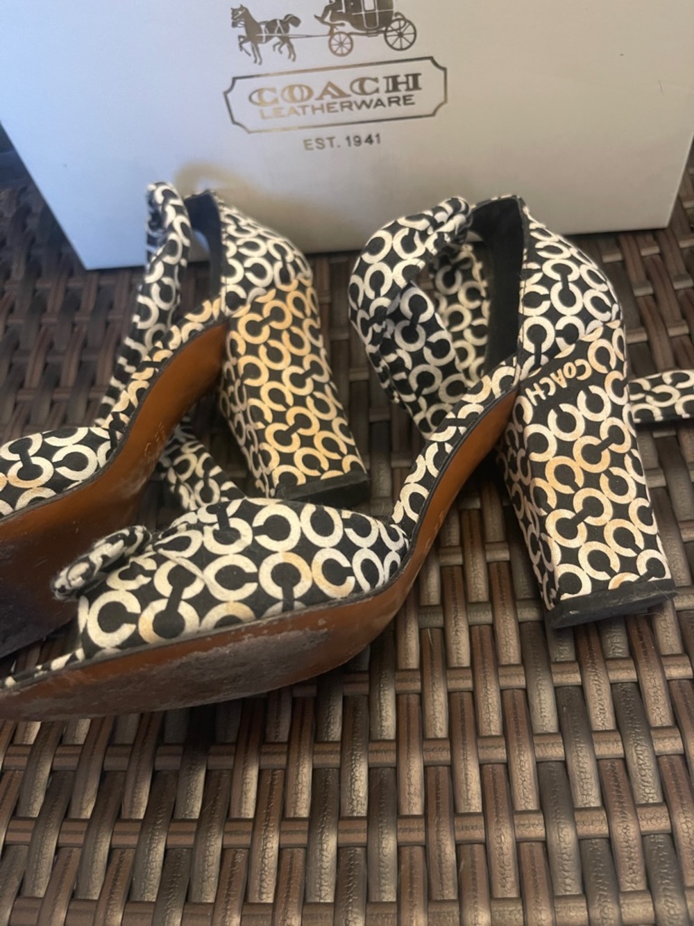 Coach Black & White Signature Print Block Heel Sandals - Picture 3 of 3